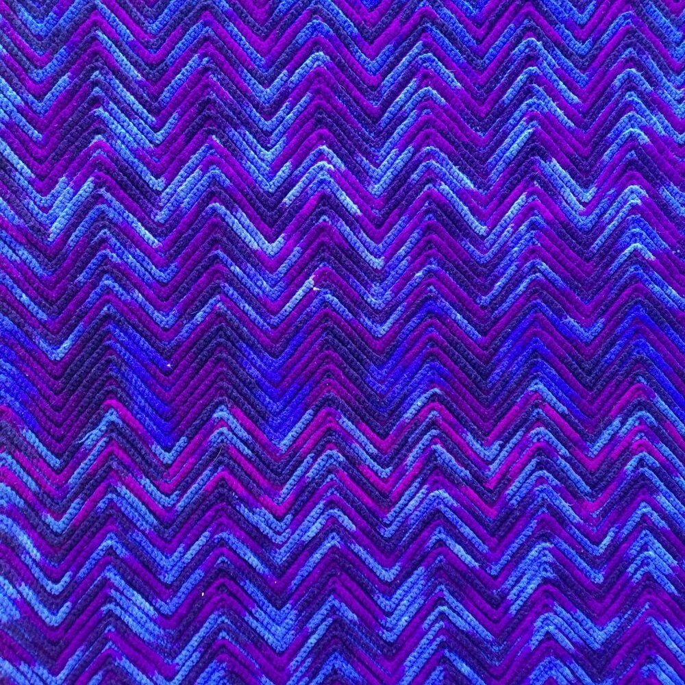 Vintage Handmade Crochet Chevron Blanket Throw Teal Purple Afghan 78x53 - Picture 6 of 11